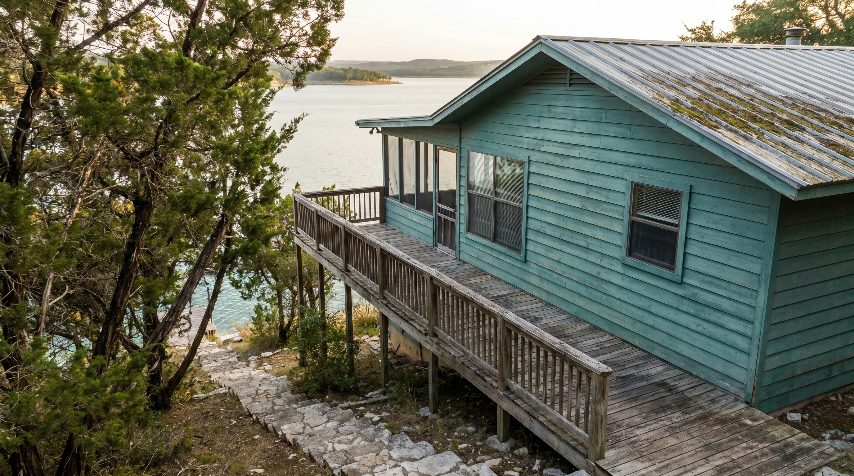 Recent Canyon Lake purchase — 1970s lakefront cabin on hillside lot we bought as-is