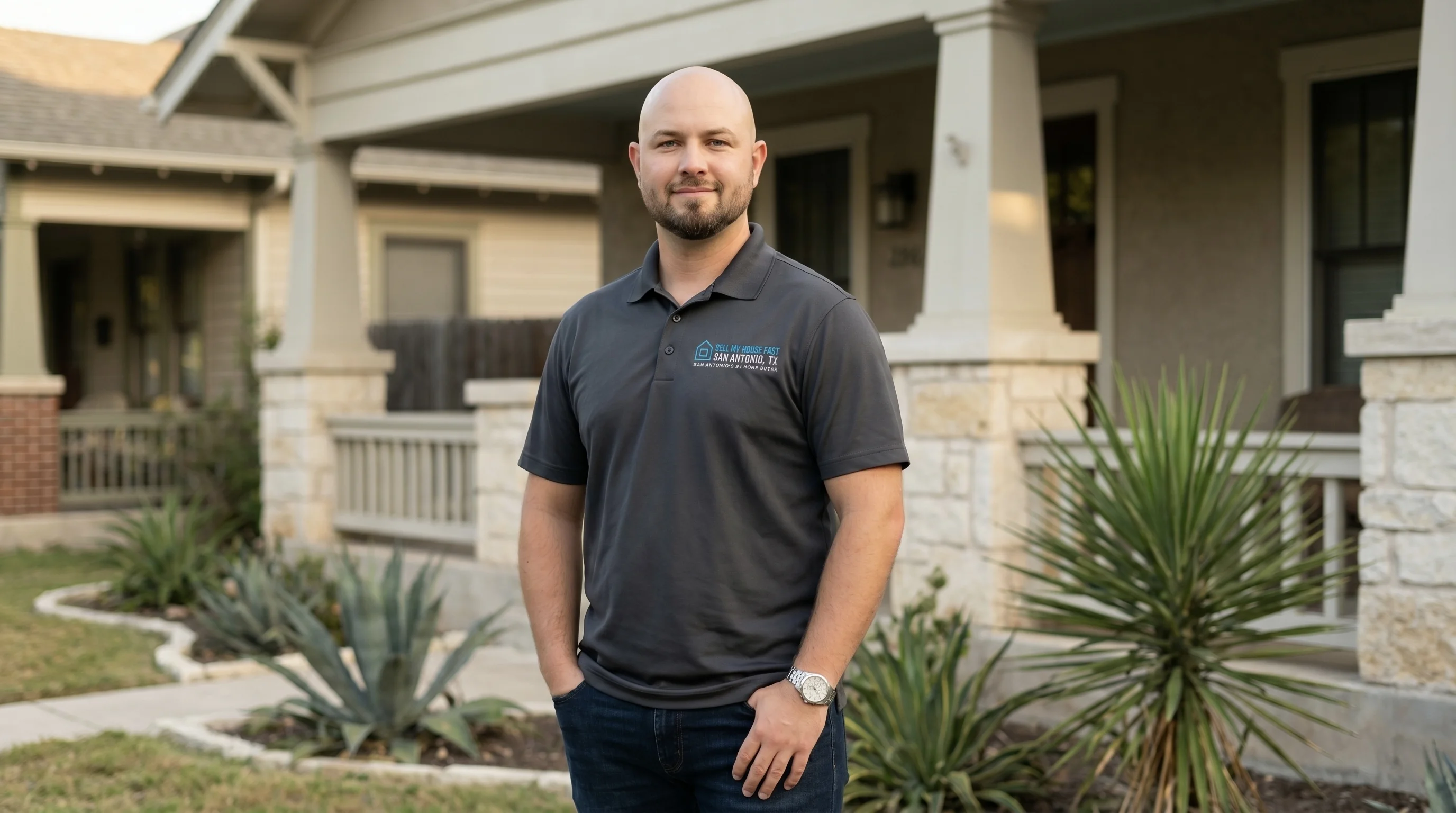 Sell My House Fast San Antonio — Daniel Cabrera outside a Craftsman home in San Antonio, Texas
