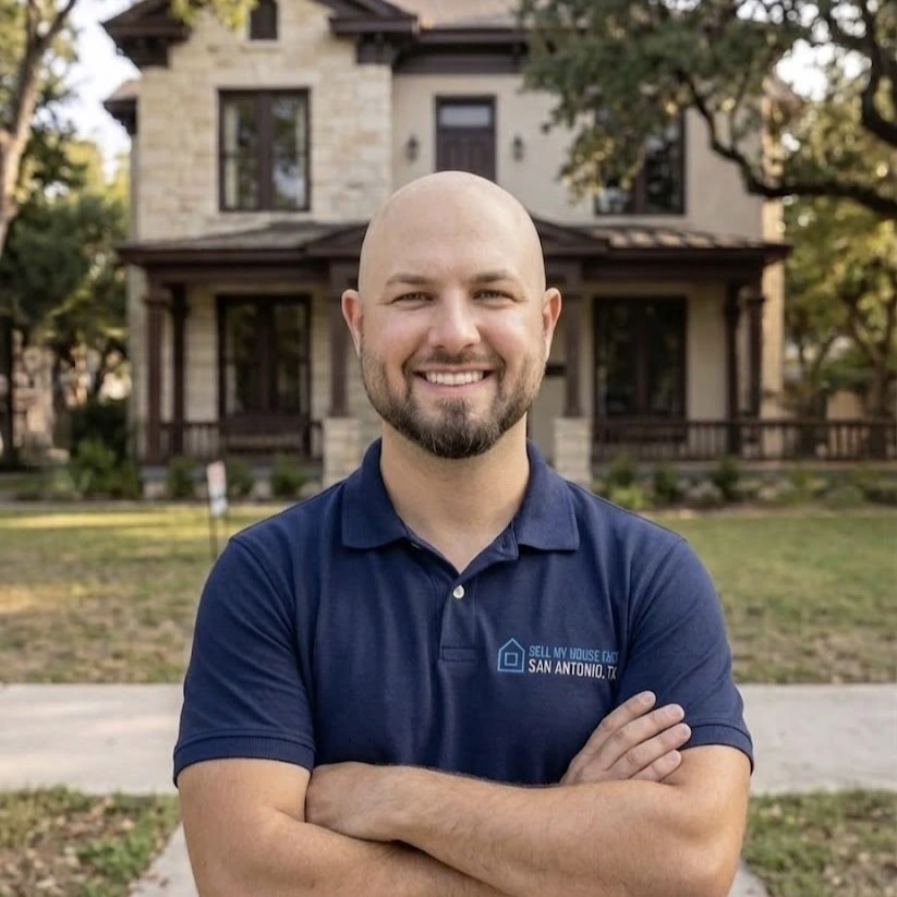Daniel Cabrera, owner of Sell My House Fast SA TX, in front of a recently purchased San Antonio home
