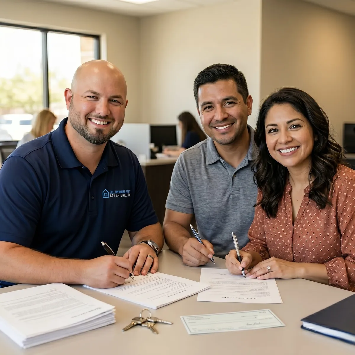 San Antonio home buyers — Daniel Cabrera at a closing table with sellers